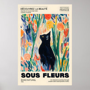 Black Cat Floral Art Print French Expressionism