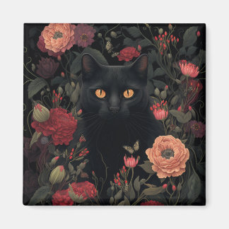 black cat floral magnet