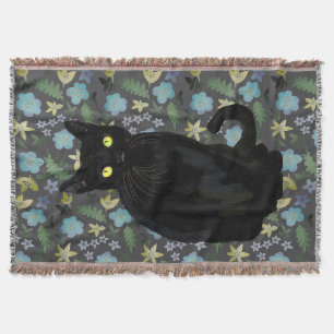 black cat floral throw blanket