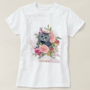Black Cat & Flowers Pet Lover T-Shirt