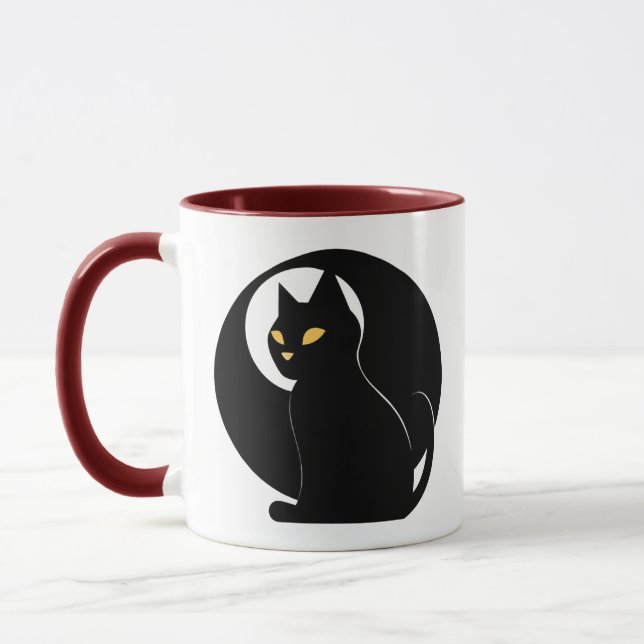 Black cat fluff around and find out mug (Left)