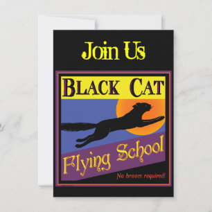 Black Cat Flying School Halloween Invitations