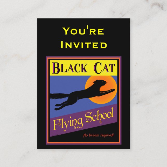 Black Cat Flying School Invitation Business Card (Front)