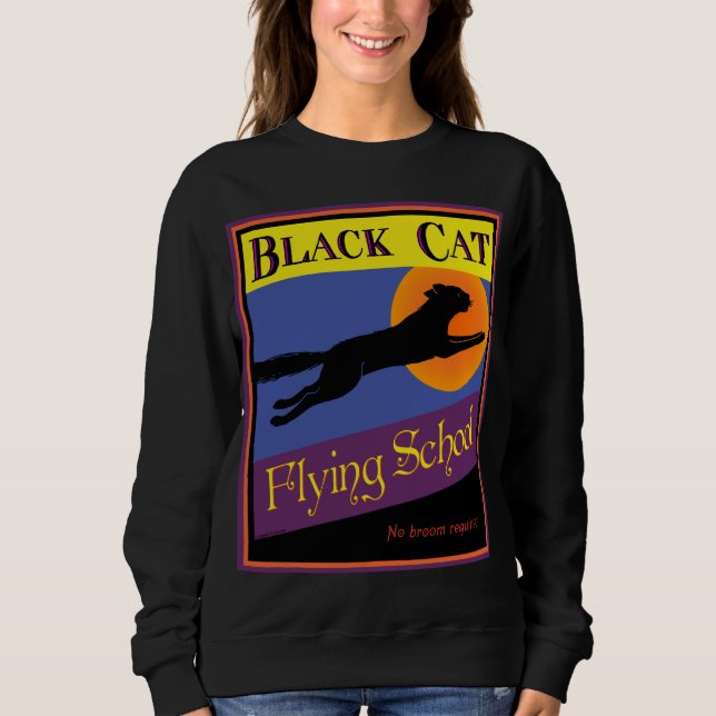 Black Cat Flying School Retro Halloween T-shirt Sweatshirt (Front)