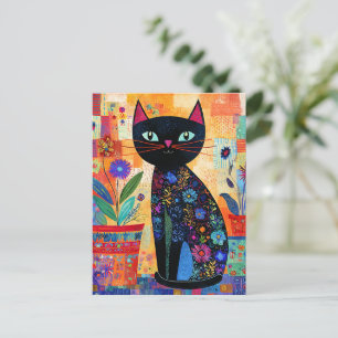 Black Cat Folk Art Postcard