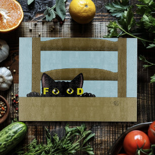 Black Cat Food Funny Cutting Board