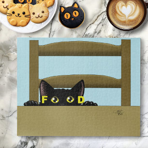 Black Cat Food Funny Jigsaw Puzzle