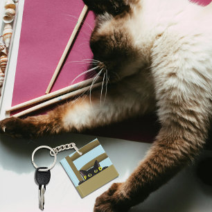 Black Cat Food Funny Key Ring