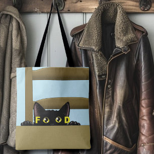 Black Cat Food Funny Tote Bag
