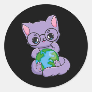 Black Cat For Earth Day Classic Round Sticker