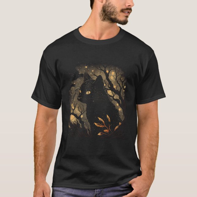 Black Cat Forest Graphic Tees Men Women Boys Girls (Front)