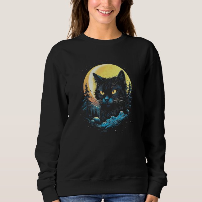 Black Cat Forest Moon Mystical Black Cat Sweatshirt (Front)