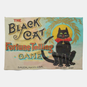 Black Cat Fortune Telling Game Tea Towel