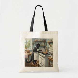 Black Cat Frying Eggs and Bacon Tote Bag
