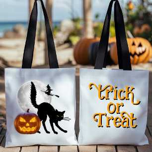 Black Cat Full Moon Adult Trick or Treat Tote Bag