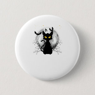 Black Cat Full Moon Bats & Starry Night Halloween 6 Cm Round Badge