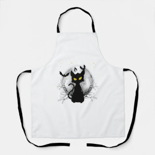 Black Cat Full Moon Bats & Starry Night Halloween Apron