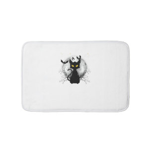 Black Cat Full Moon Bats & Starry Night Halloween Bath Mat