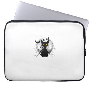 Black Cat Full Moon Bats & Starry Night Halloween Laptop Sleeve