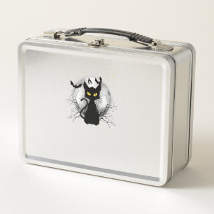 Black Cat Full Moon Bats & Starry Night Halloween Metal Lunch Box