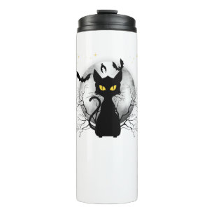 Black Cat Full Moon Bats & Starry Night Halloween Thermal Tumbler