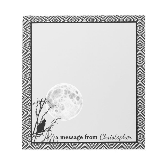 Black Cat Full Moon Geometric Border Customisable  Notepad (Front)