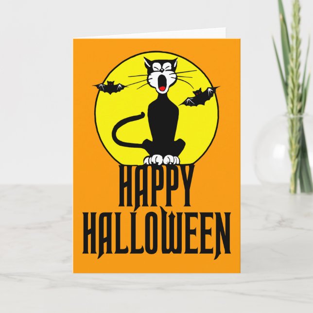 Black Cat & Full Moon - Greeting Card (Front)