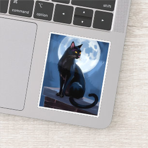 Black Cat Full Moon Pet Painting Watercolor