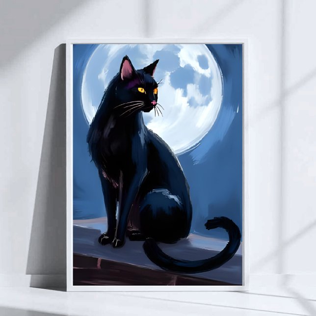 Black Cat | Full Moon Pet Painting Watercolor Poster (Creator Uploaded)