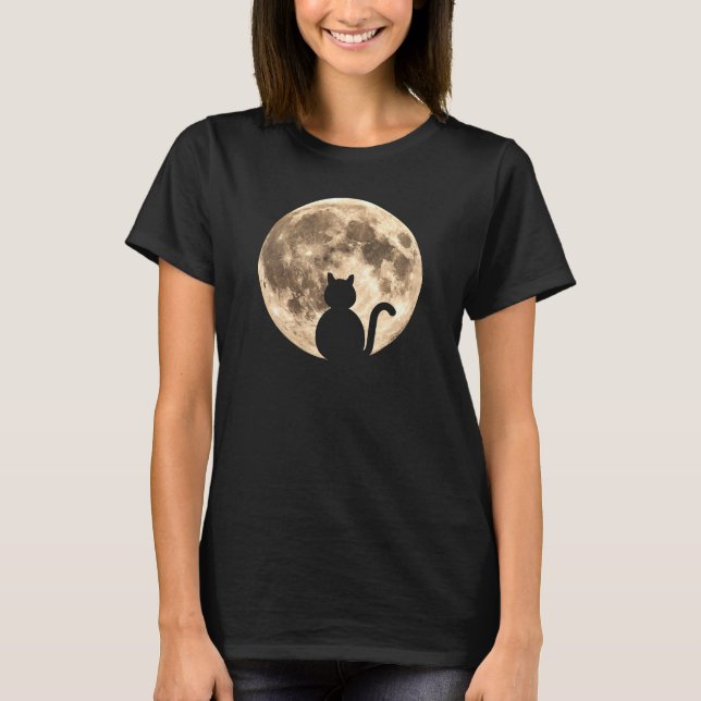 Black Cat Full Moon Silhouette T-Shirt (Front)