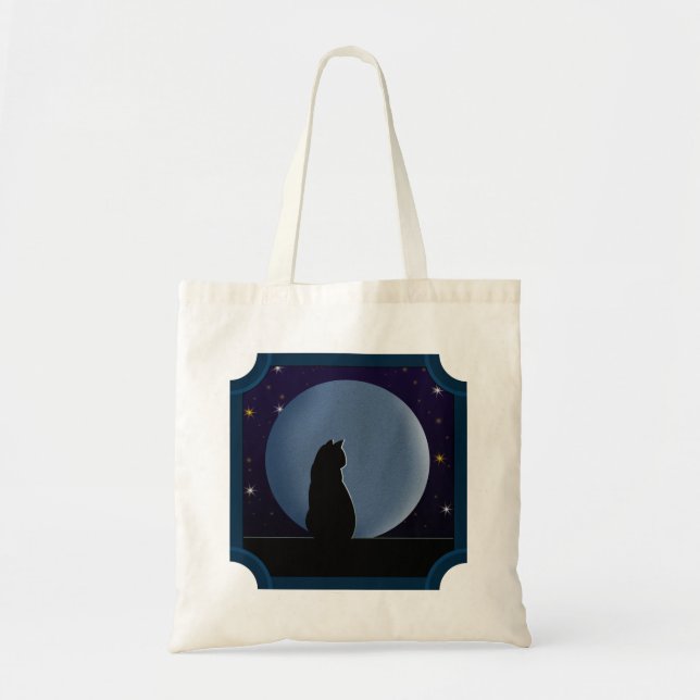 Black Cat, Full Moon, Stars Tote Bag (Front)
