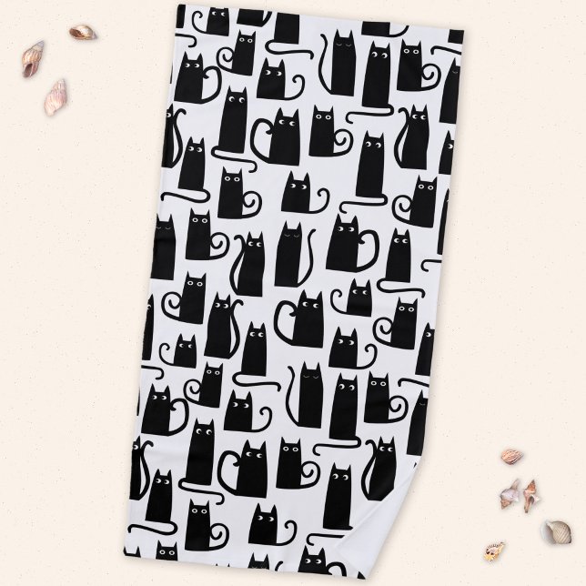 Black Cat Fun Pattern Beach Towel (Fun black cat pattern beach towel)