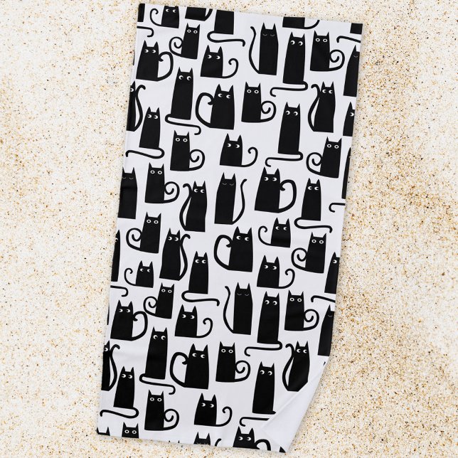 Black Cat Fun Pattern Beach Towel (Fun black cat pattern beach towel)