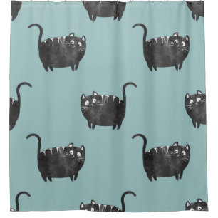 Black Cat Fun: Vintage Watercolor Shower Curtain