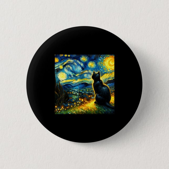 Black Cat Funny Cat Lover Mom Daddy Starry Night V 6 Cm Round Badge (Front)