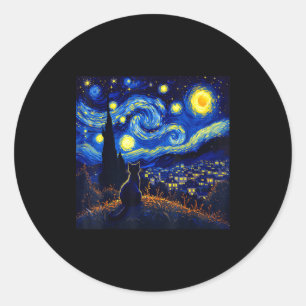 Black Cat Funny Cat Lover Mom Daddy Starry Night V Classic Round Sticker