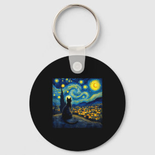 Black Cat Funny Cat Lover Mom Daddy Starry Night V Key Ring