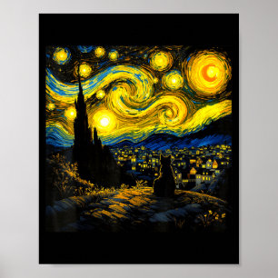 Black Cat Funny Cat Lover Mom Daddy Starry Night V Poster