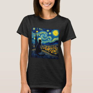 Black Cat Funny Cat Lover Mom Daddy Starry Night V T-Shirt