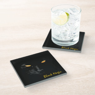 Black Cat funny chic customisable Glass Coaster
