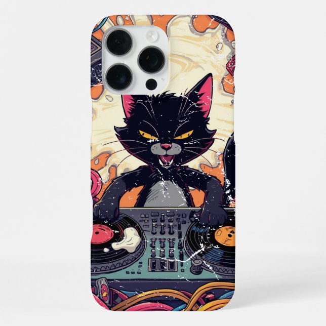 Black Cat Funny DJ Gift iPhone Case (Back)