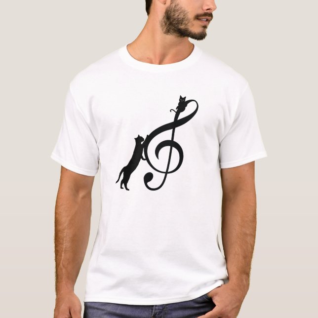 Black Cat Funny Music Note T-Shirt (Front)