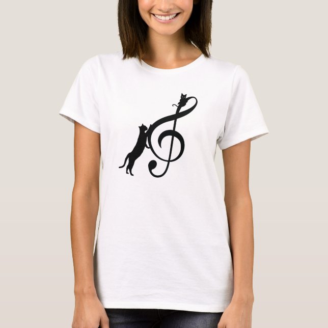 Black Cat Funny Music Note T-Shirt (Front)