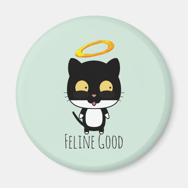Black Cat Funny Pun With Halo - Feline Good Magnet (Front)