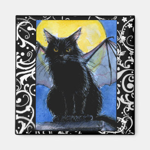 Black cat gargoyle Halloween kitten magnet