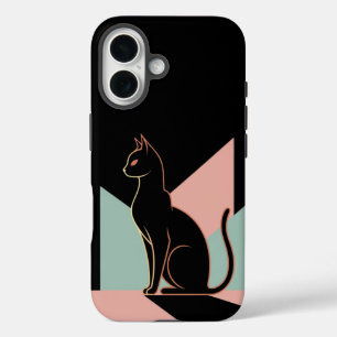 Black Cat Geometric iPhone 16 Case