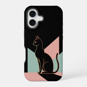 Black Cat Geometric iPhone 16 Case