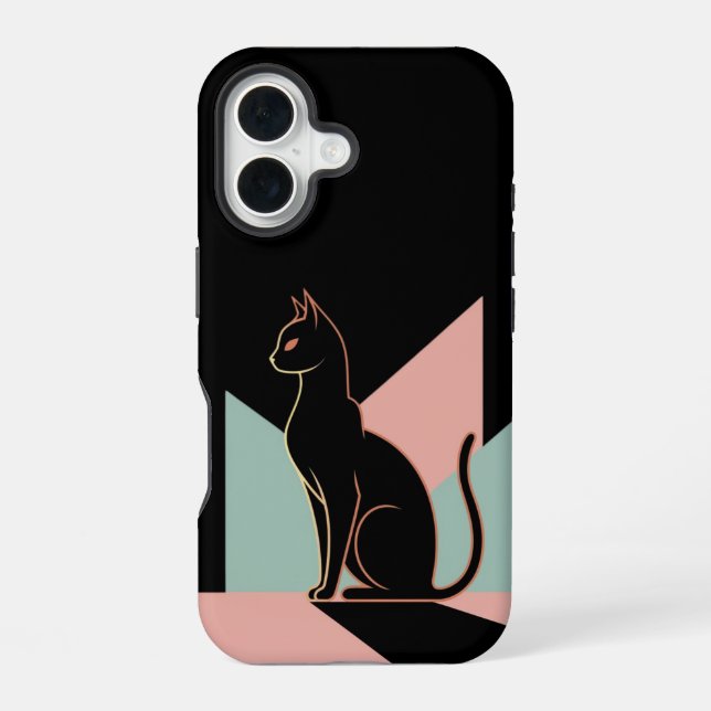 Black Cat Geometric  iPhone 16 Case (Back)