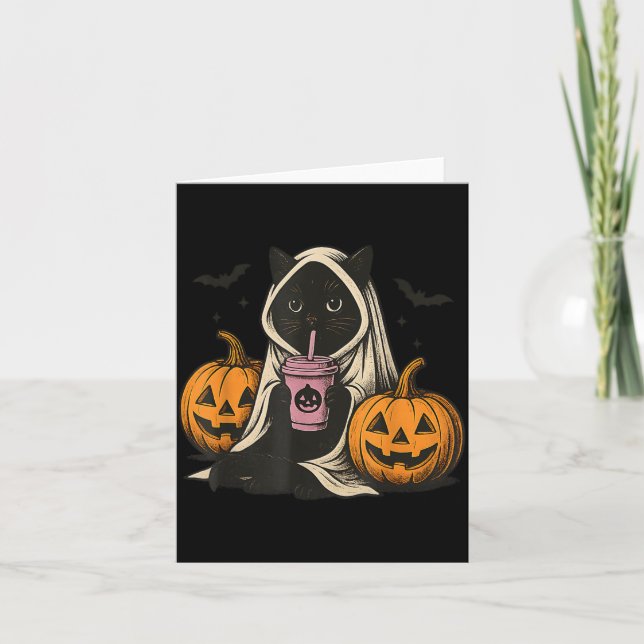 Black Cat Ghost Halloween Card (Front)