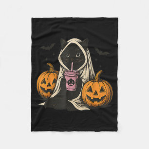 Black Cat Ghost Halloween Fleece Blanket